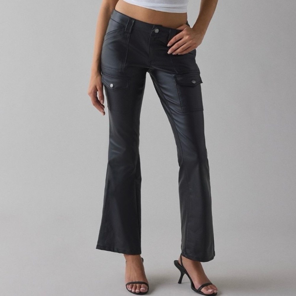 🟠NWT BDG Brigid Faux Leather Low-Rise Bootcut Utility Pants in Black